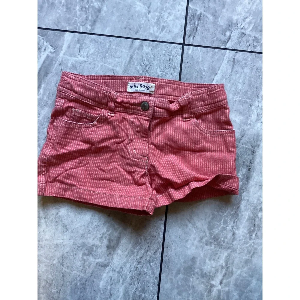 Mini Boden Girls Red White Pinstripe Heart Pocket Shorts Size 9Y 32467
